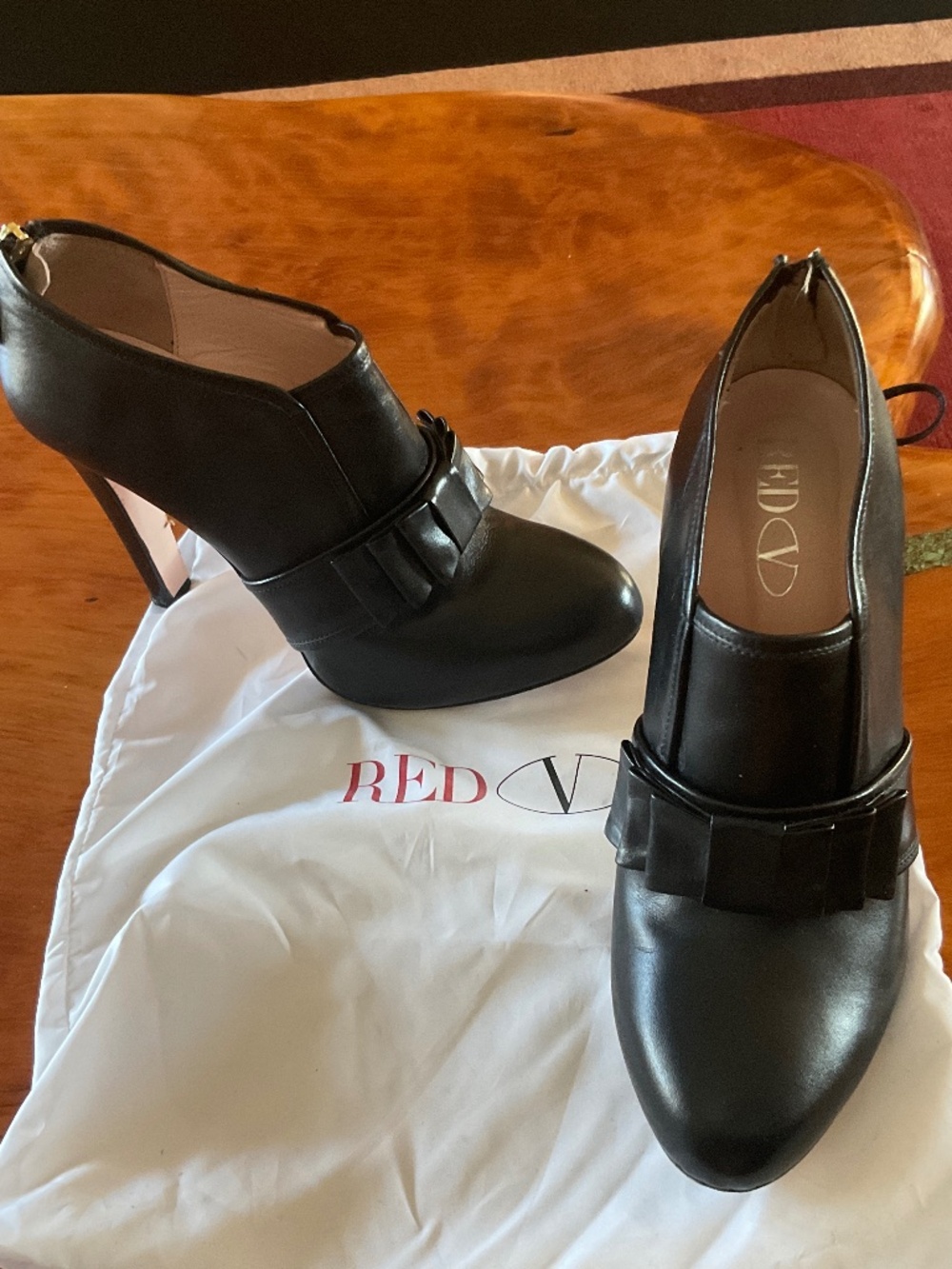 RED Valentino Black Leather Heel booties, 7.5